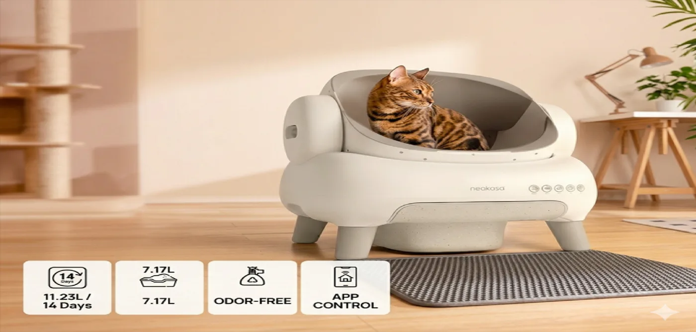 Neakasa smart home cleaning robot and mess free pet grooming vacuum kit showing multi functional attachments for shedding control
