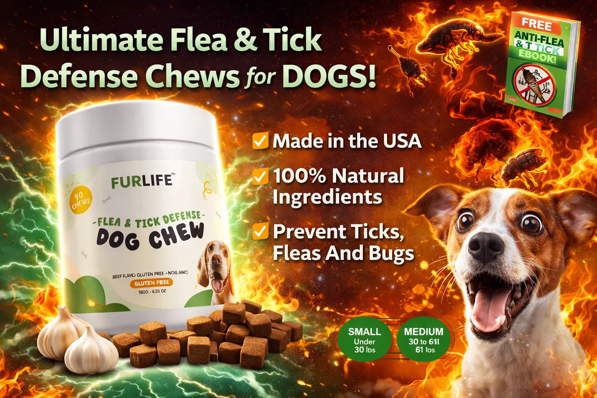 Dog protected from fleas and ticks using natural FurLife chews