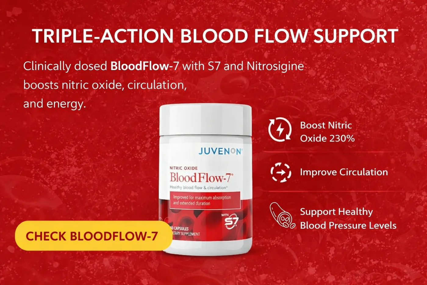 Juvenon BloodFlow-7 Supplement with S7 and Nitrosigine for Healthy Circulation and Energy