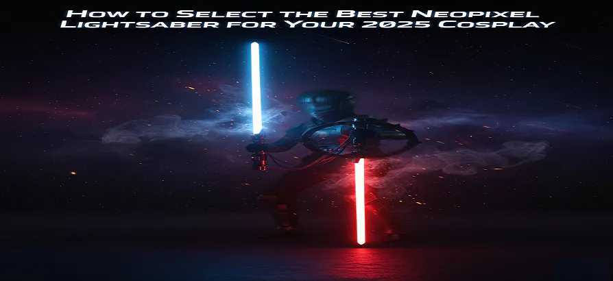 A stunning Neopixel lightsaber glowing in multiple colors during a cosplay event