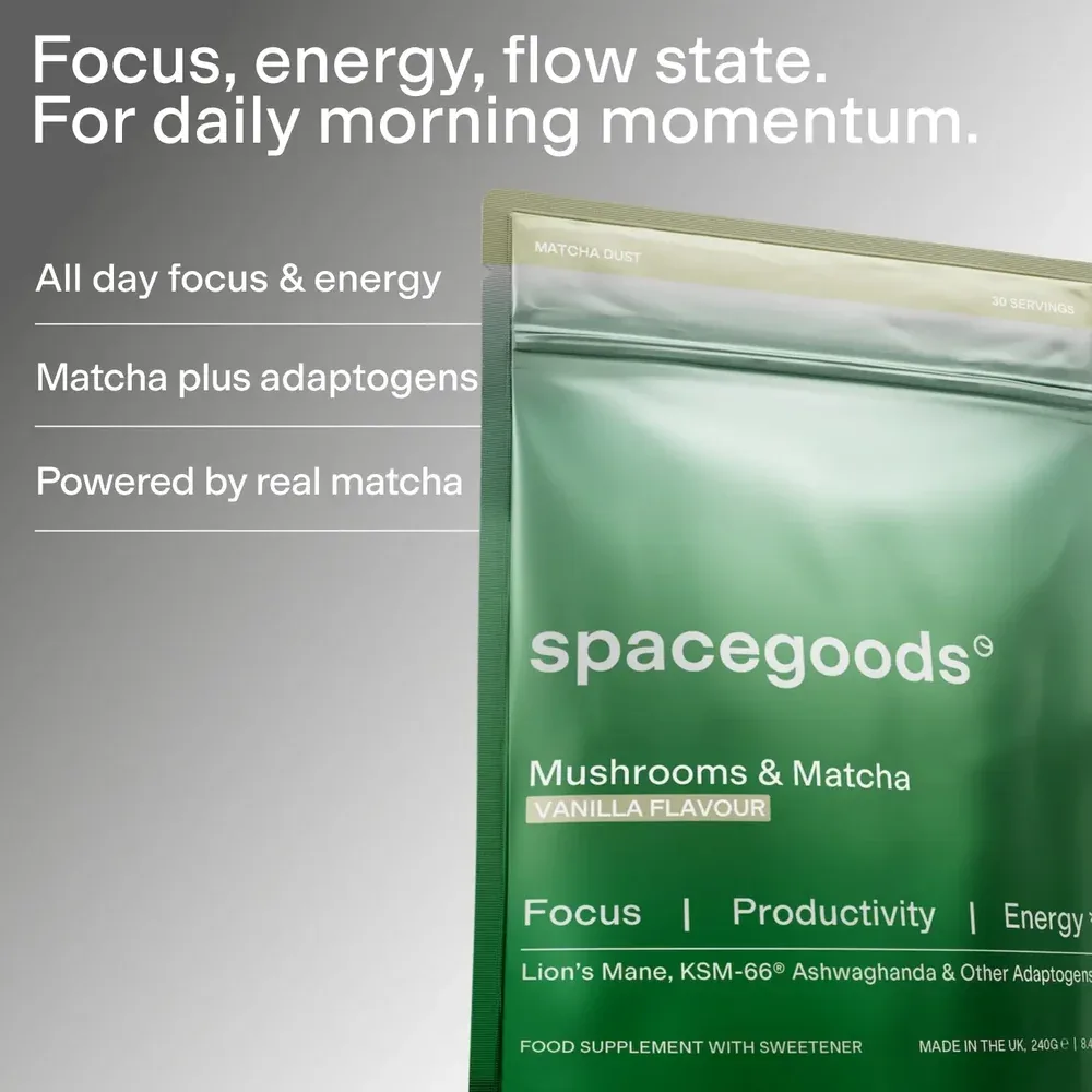 Spacegoods Matcha Dust Starter Kit - Ceremonial Matcha + Mushrooms for Calm Focus & Energy | With Lion's Mane & L-Theanine