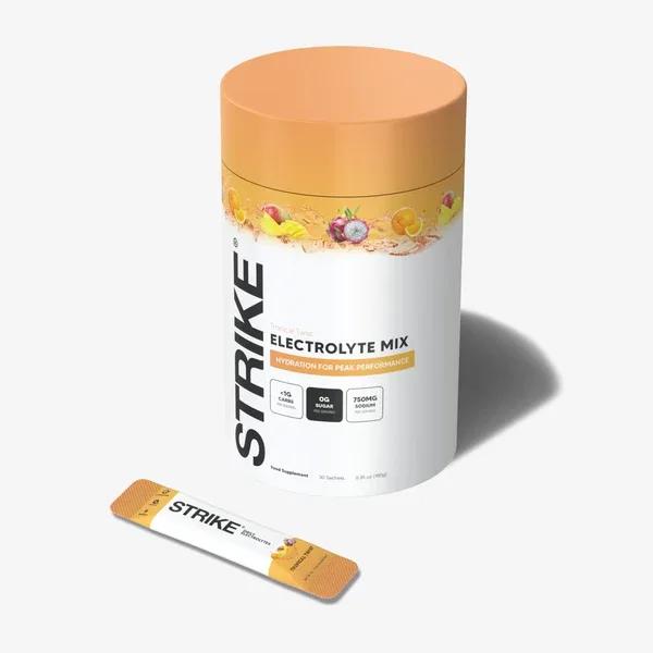 STRIKE Electrolyte Mix (3 Tubs) - Tropical Flavor | Hydration For Peak Performance | 0G Sugar, 750MG Sodium, 15G Electrolytes | 90 Sachets