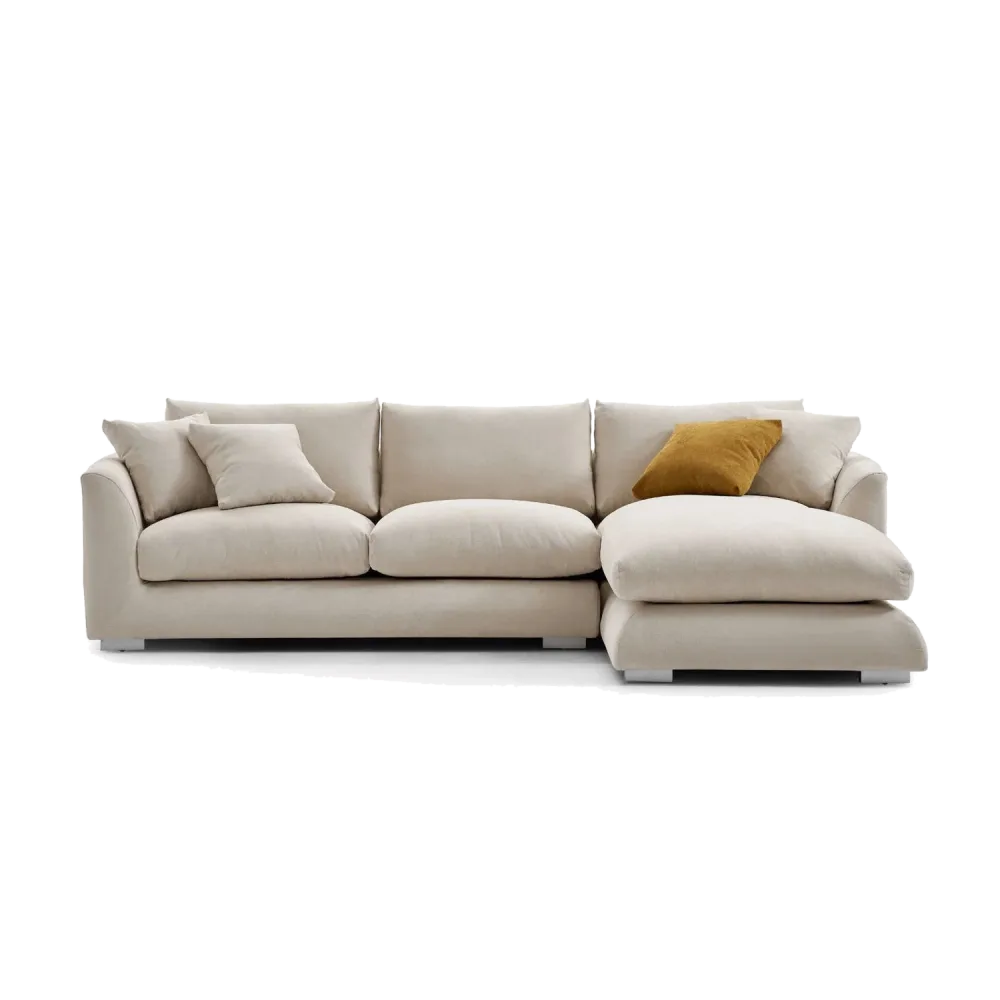 Feathers Sectional Sofa with Chaise - Cloud-Like Deep Seat L-Shaped Couch in Oatmeal Beige