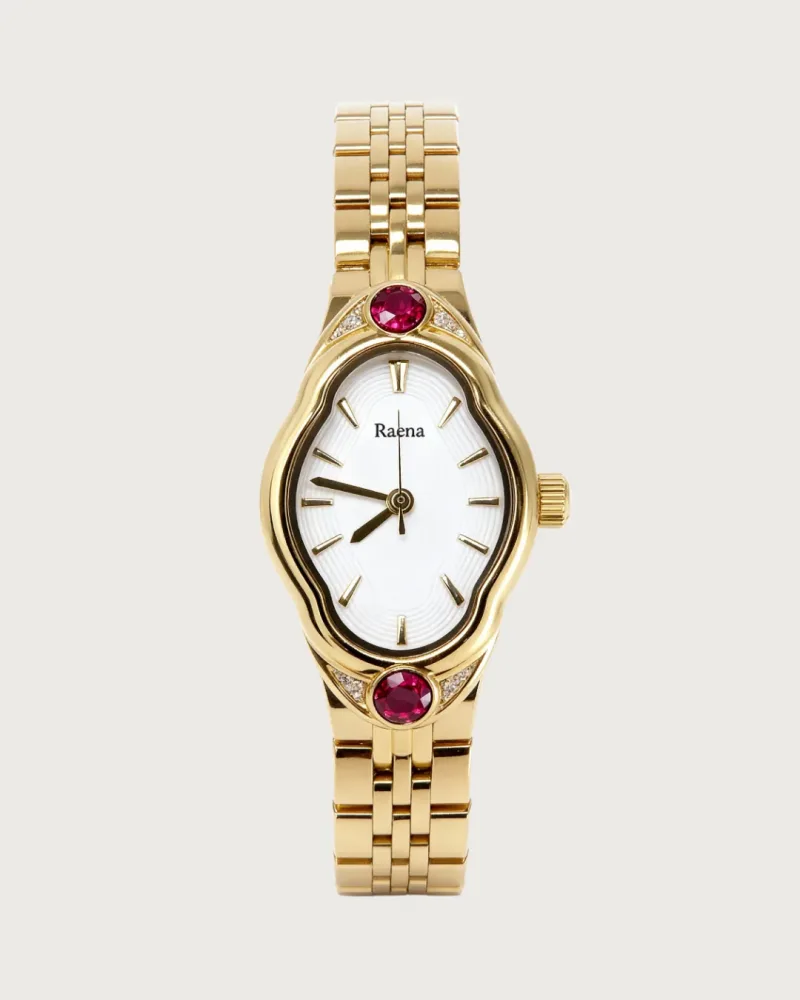Raena - The Raena Watch Gold Red | Vintage Oval Gold Watch with Ruby Gemstones